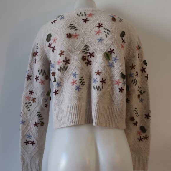 Womens Zara Beige, Multi Embroidered Knit Cardigan Sweater S - Picture 5 of 7